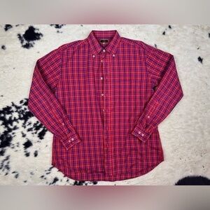 Fendi Men’s Red and Blue Plaid Button Down Long Sleeve Cotton Shirt Size 42 IT